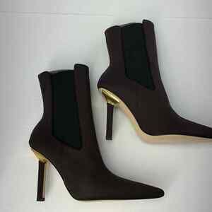Good American Dark Brown Ankle Boots with Gold Heels